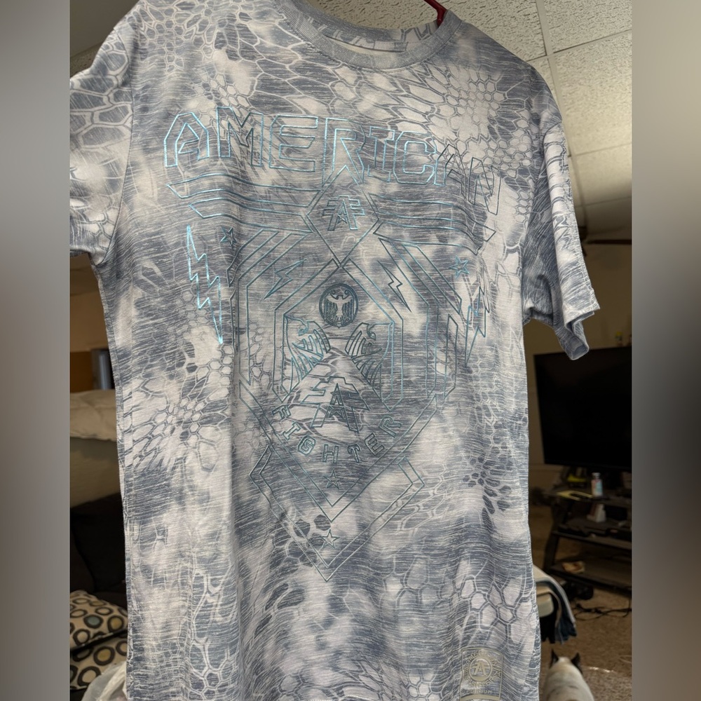 American Fighter Blue and Gray Graphic Tee